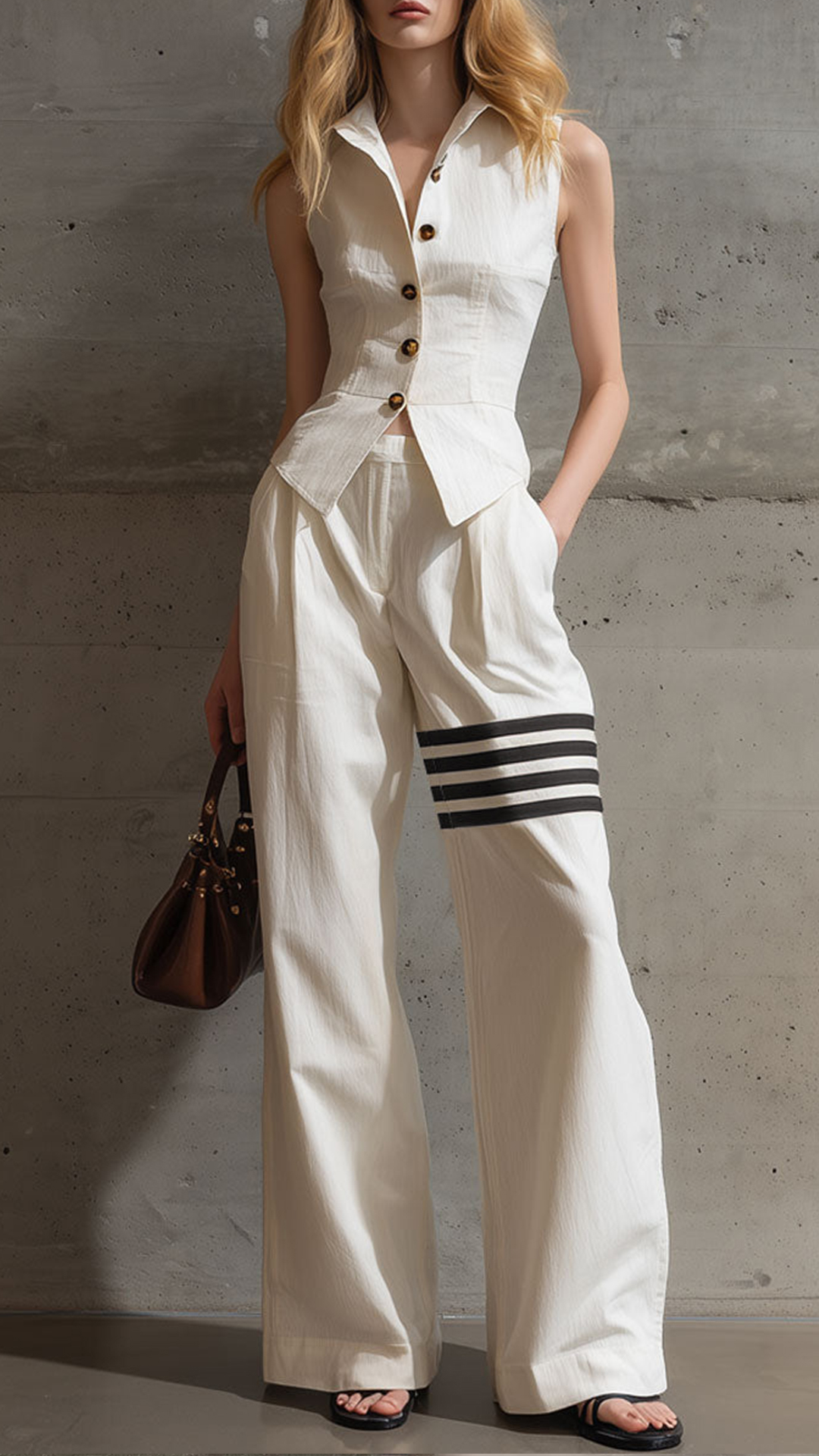 Women's Cotton-Blend Sleeveless Fitted Waist Vest & Wide-Leg Pants Set - Nordfashionstorm - Women's Clothing, Fashion for You - Nordfashionstorm.com