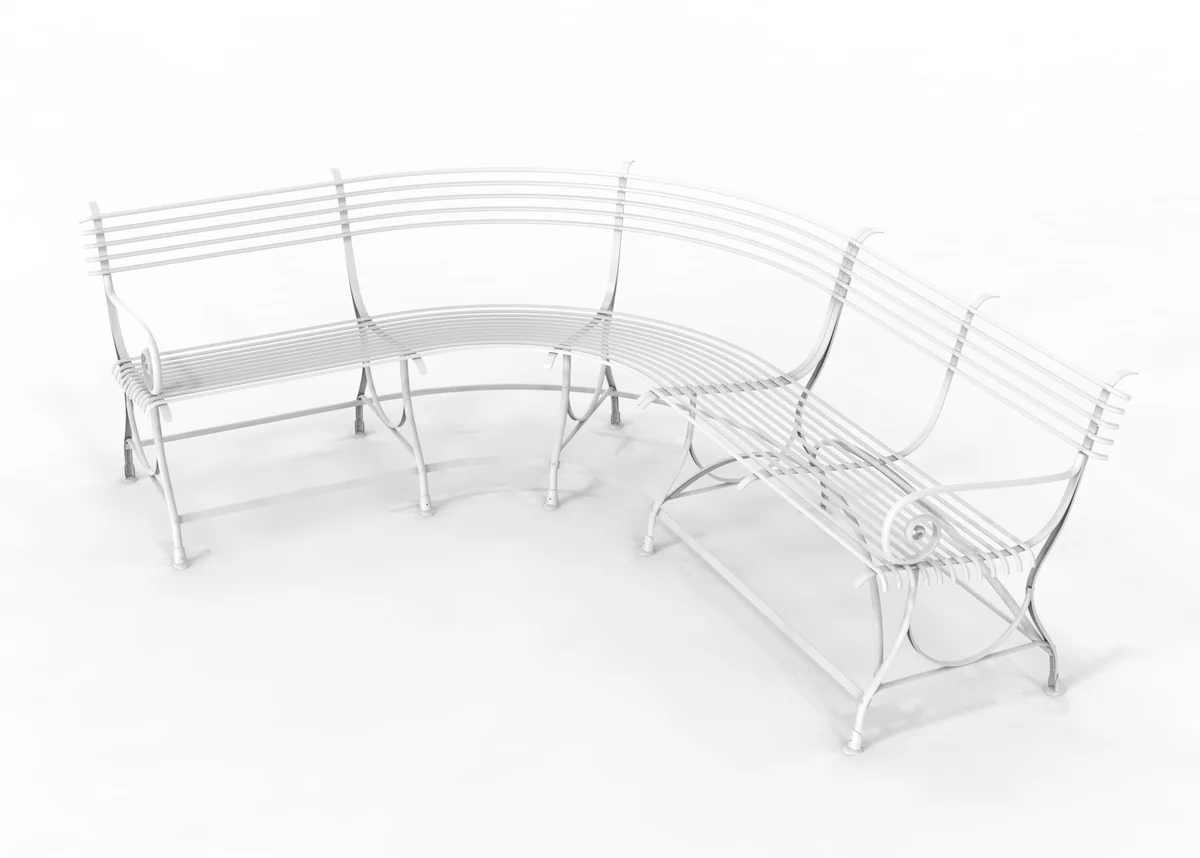 Art Nouveau garden bench 250 x 210 x H. 90 cm - Curved wrought iron bench - Art Nouveau