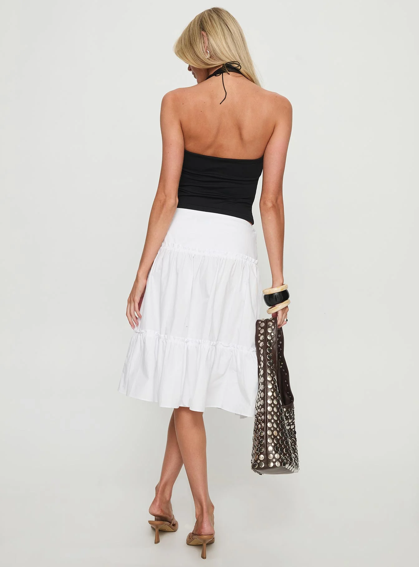 Cascades Low Rise Midi Skirt White