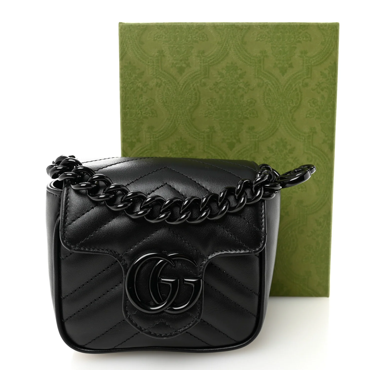 Calfskin Matelasse Monochrome GG Marmont Chain Mini Belt Bag Black - Top Club