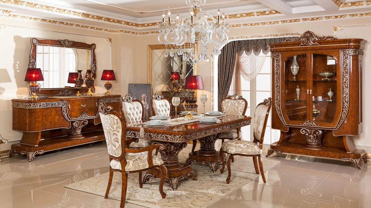 Luxury baroque display cabinet brown / bronze - Magnificent solid wood display cabinet with 2 glass doors - Handcrafted baroque furniture - Noble & magnificent