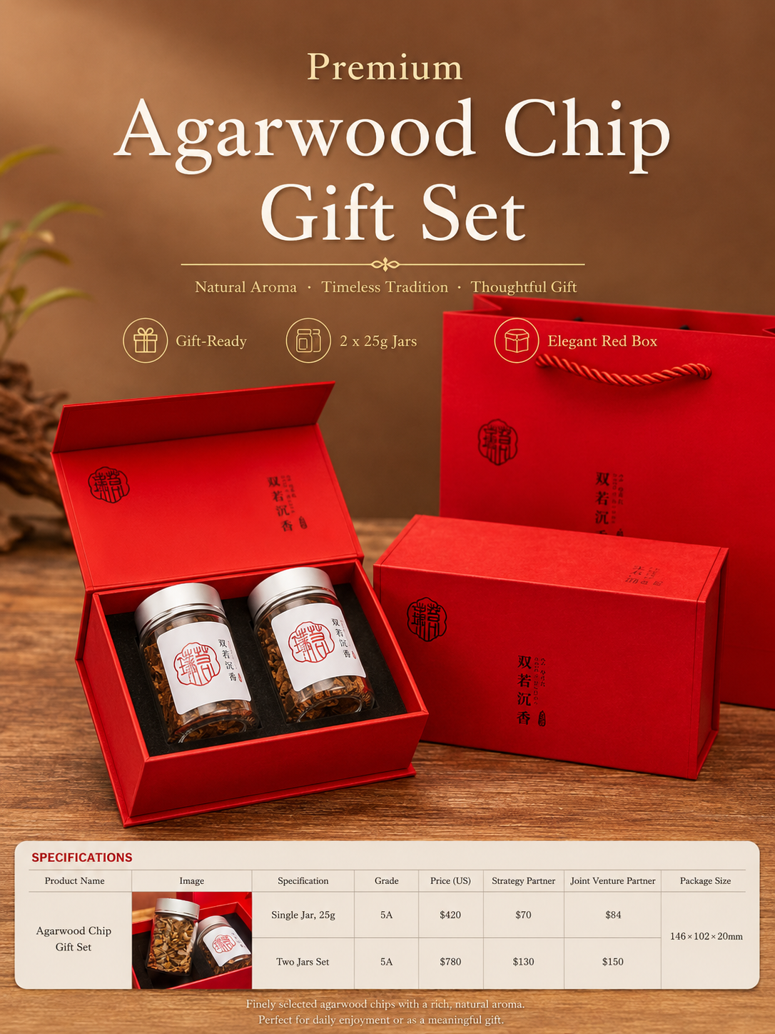 Agarwood Chip Jars with Gift Box and Gift Bag