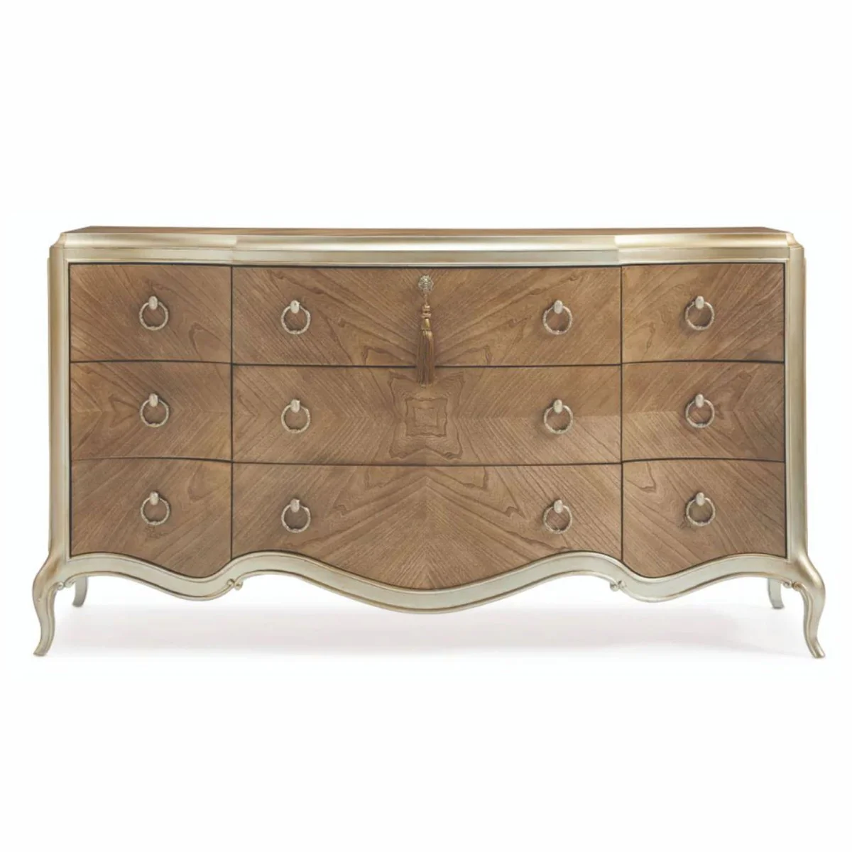 Luxury baroque chest of drawers with 9 drawers brown / champagne gold 185 cm