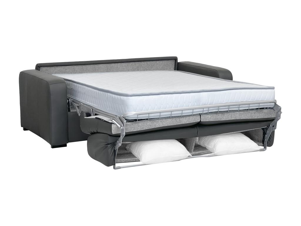 Sofá cama de 3 plazas con apertura italiana de piel gris con colchón de 22 cm BEVIS