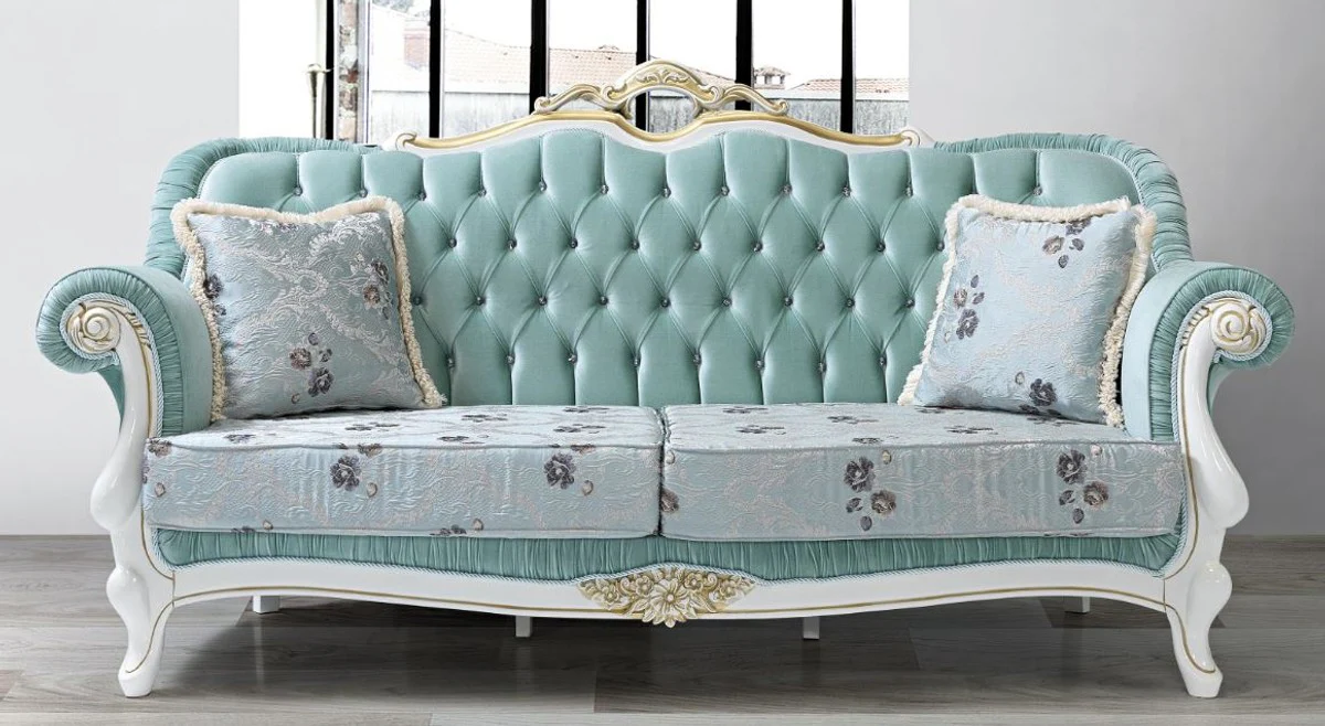 Baroque living room set light green / light gray / white / gold - 2 sofas & 2 armchairs & 1 coffee table - living room furniture in baroque style