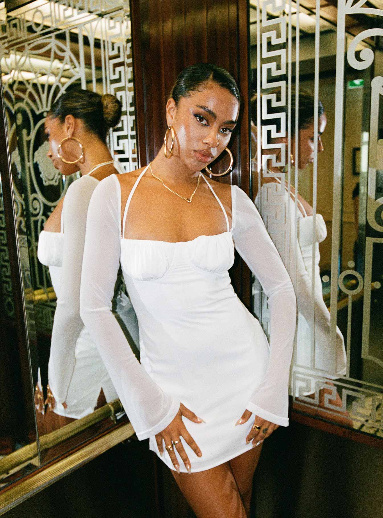 Dyer Sheer Sleeve Mini Dress White Low Impact