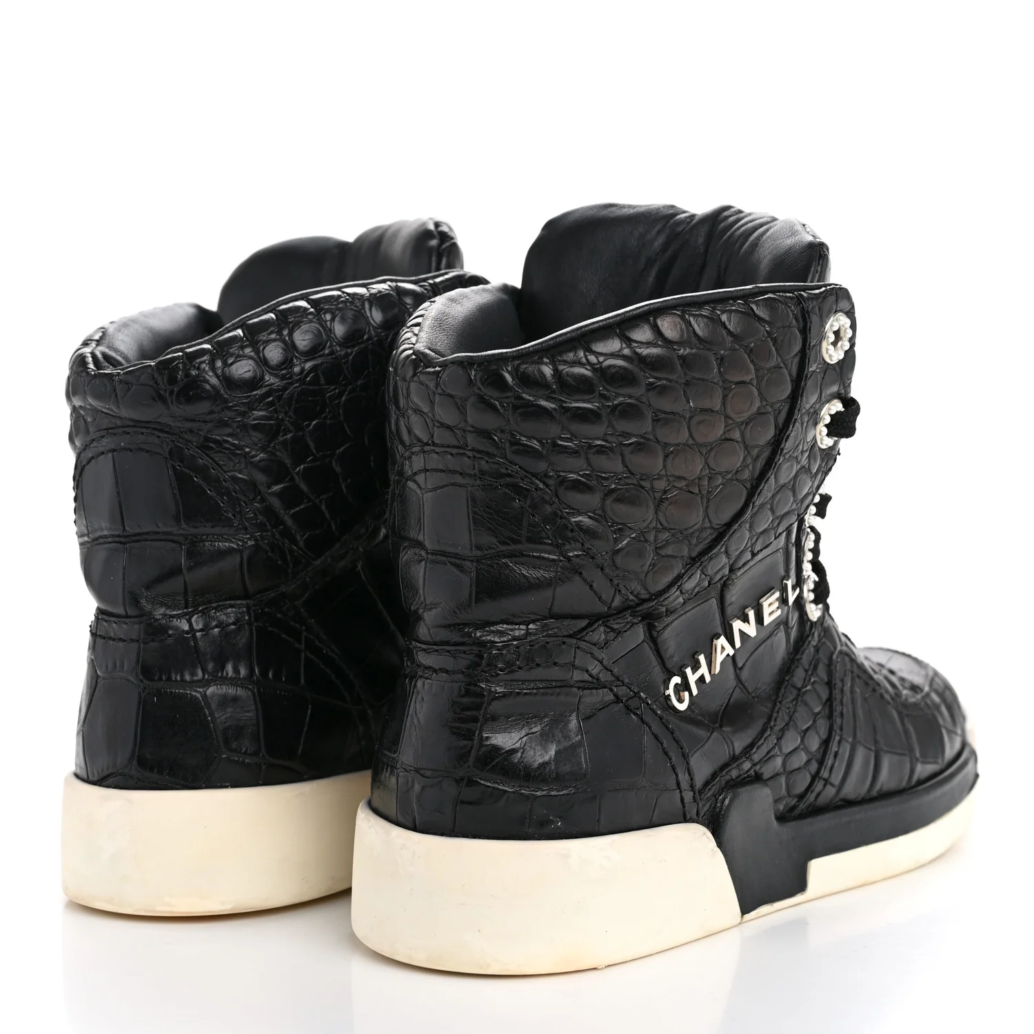 Calfskin Crocodile Embossed Cocodile High Top Sneakers 36.5 Black - Top Club