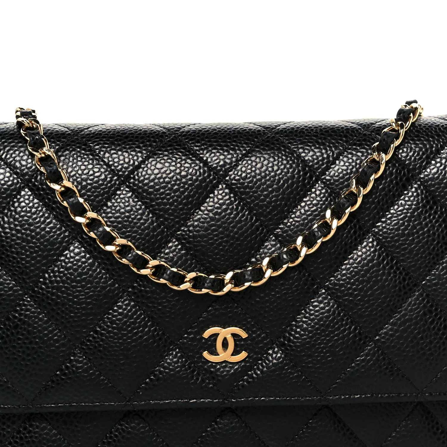 Caviar Quilted Wallet On Chain WOC Black - Top Club