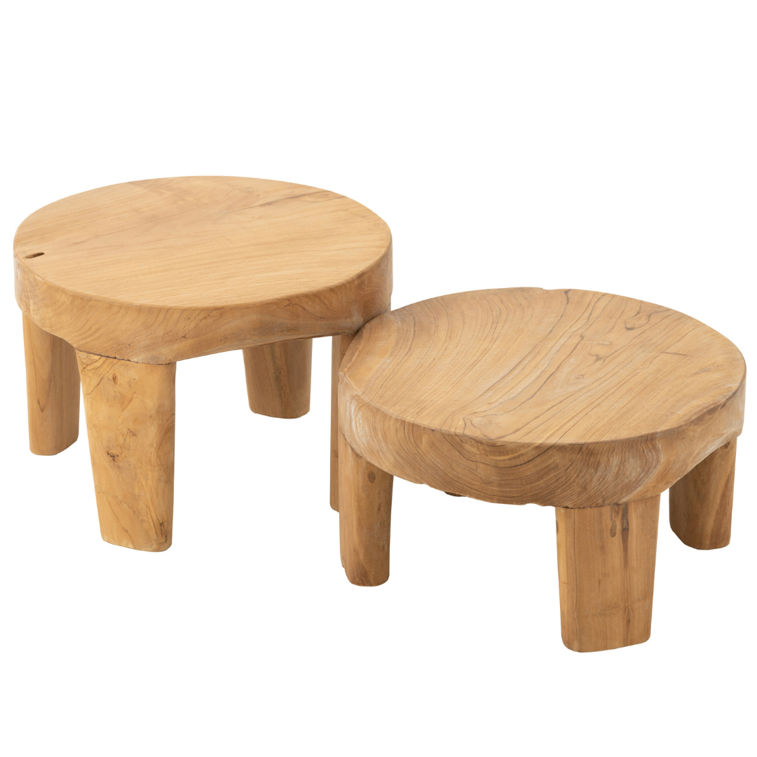 Bijzettafel Rond teakhout naturel - set van 2