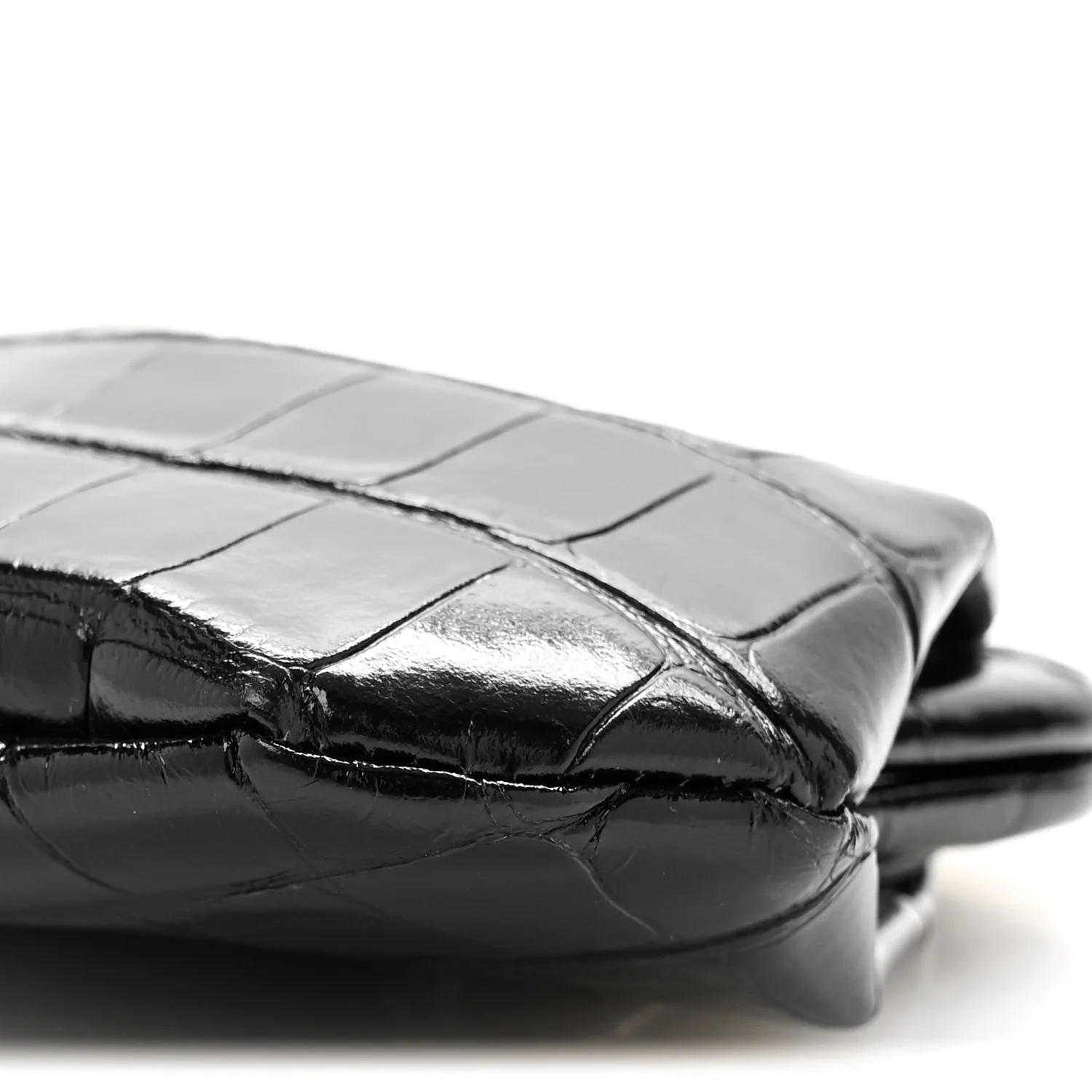 Shiny Supple Calfskin Logo Crocodile Embossed Cloud Coin Purse Black White - Top Club