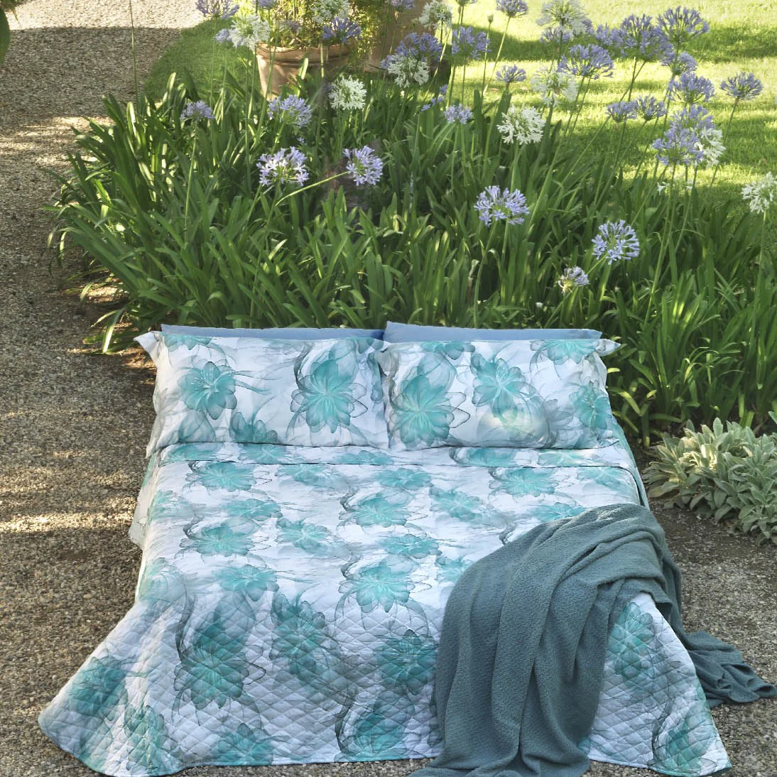 Copriletto Trapuntato In Percalle Sea Flower Matrimoniale