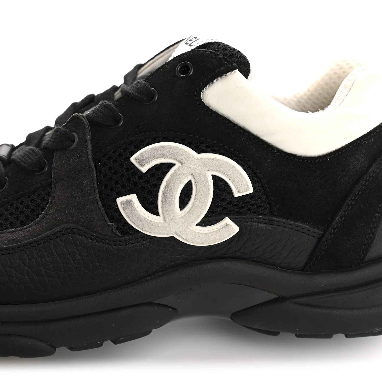 Mesh Suede Grained Calfskin Womens CC Sneakers 39.5 Black White - Top Club