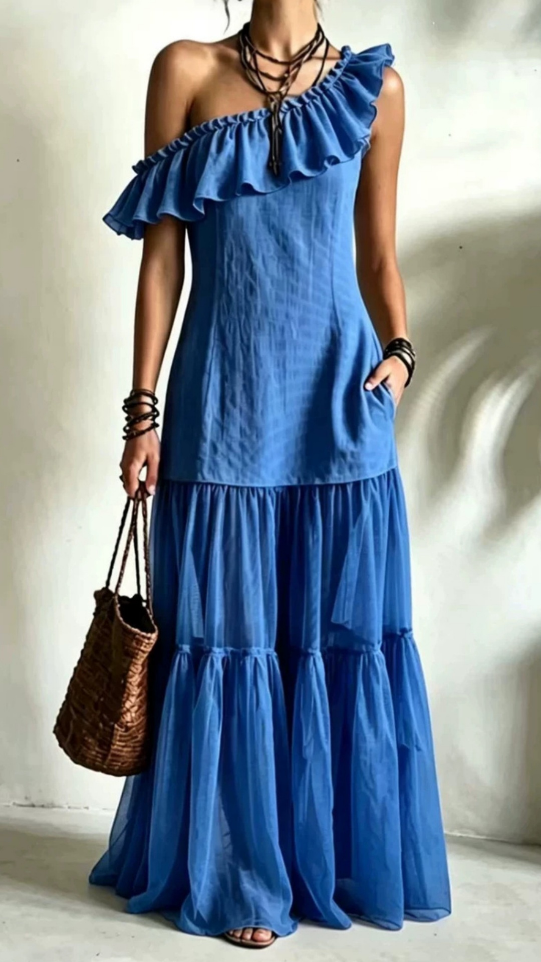 Women's Sleeveless Asymmetrical-Neck Dress with Ruffle Splicing - Nordfashionstorm - Women's Clothing, Fashion for You - Nordfashionstorm.com