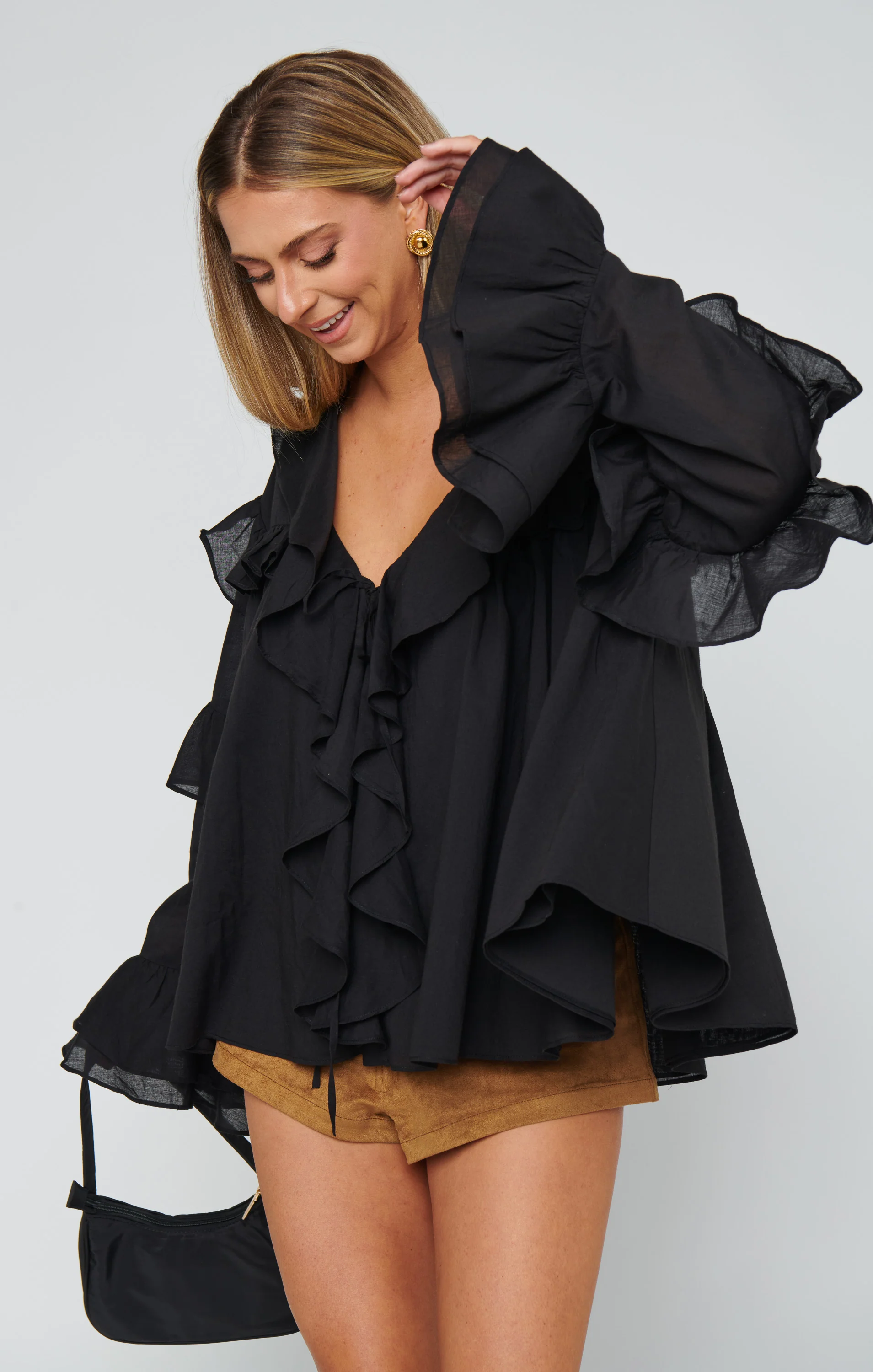 Joss Ruffle Top ~ Black Voile