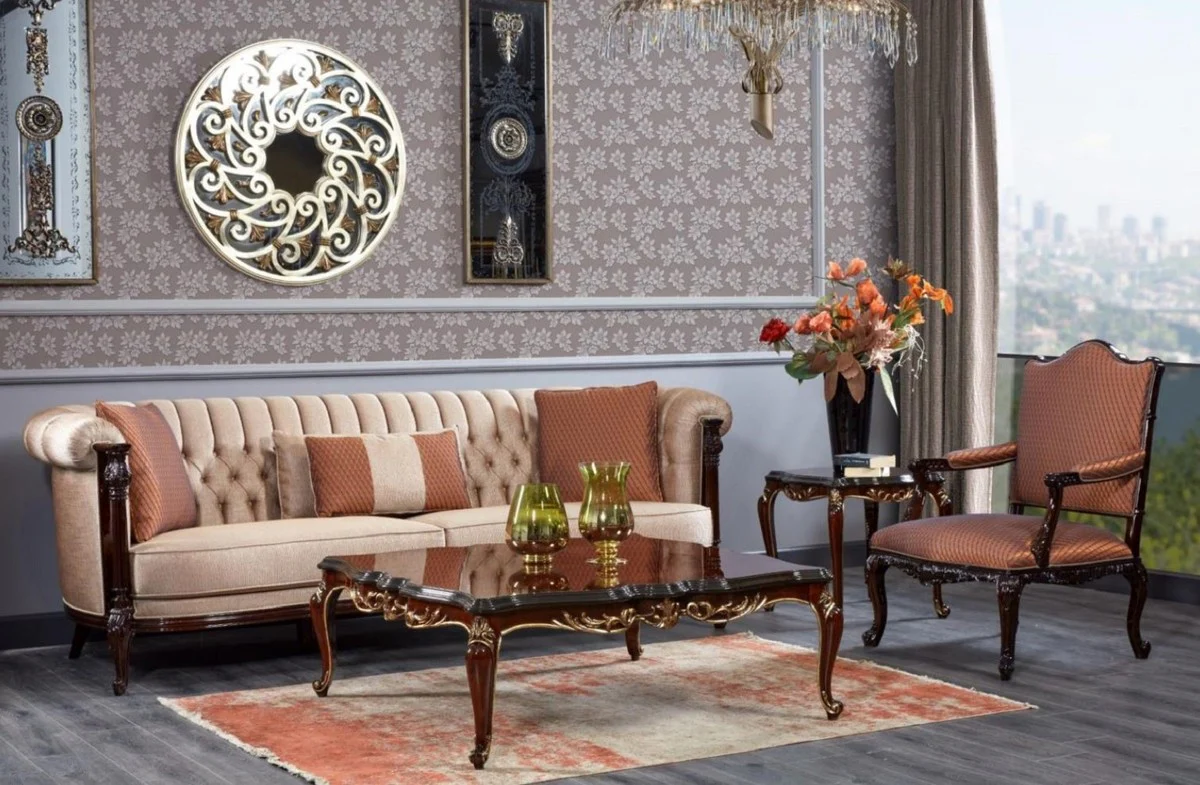 Luxury Baroque Coffee Table Dark Brown / Black / Gold - Square Solid Wood Living Room Table in Baroque Style - Luxury Living Room Furniture in Baroque Style - Baroque Furniture - Noble & Magnificent