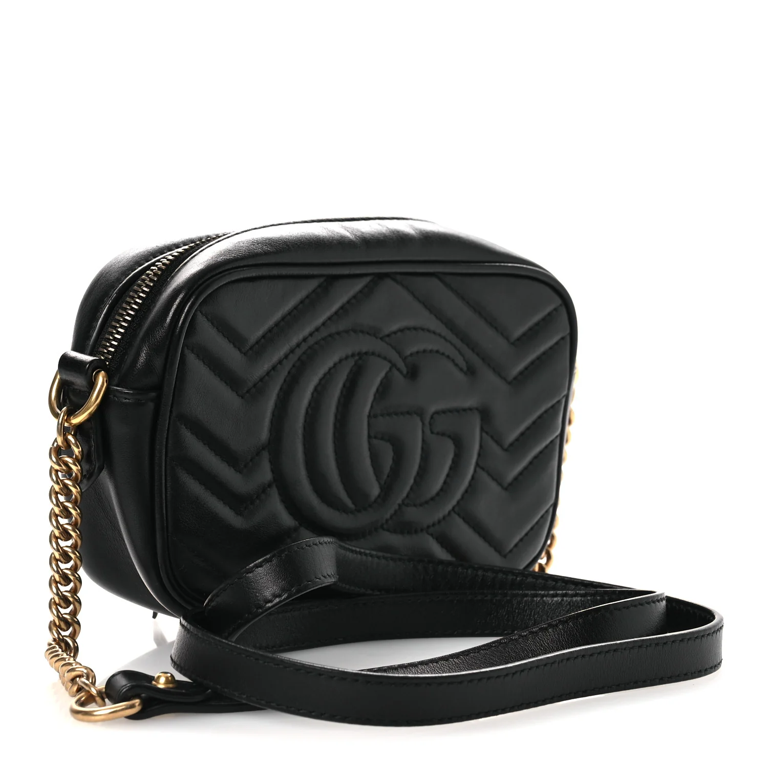 Calfskin Matelasse Mini GG Marmont Chain Shoulder Bag Black - Top Club