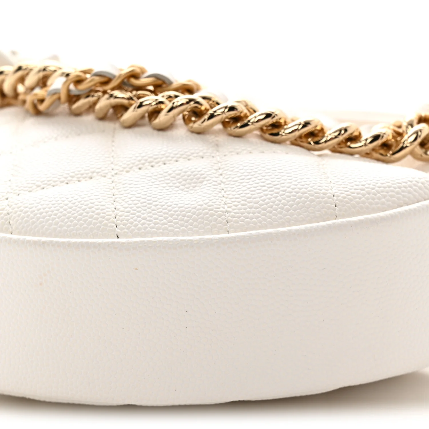 Shiny Caviar Quilted Bow Pouch Hobo White - Top Club