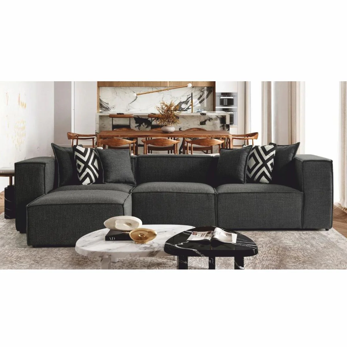 Luxury corner sofa gray / black 315 cm - living room & hotel furniture