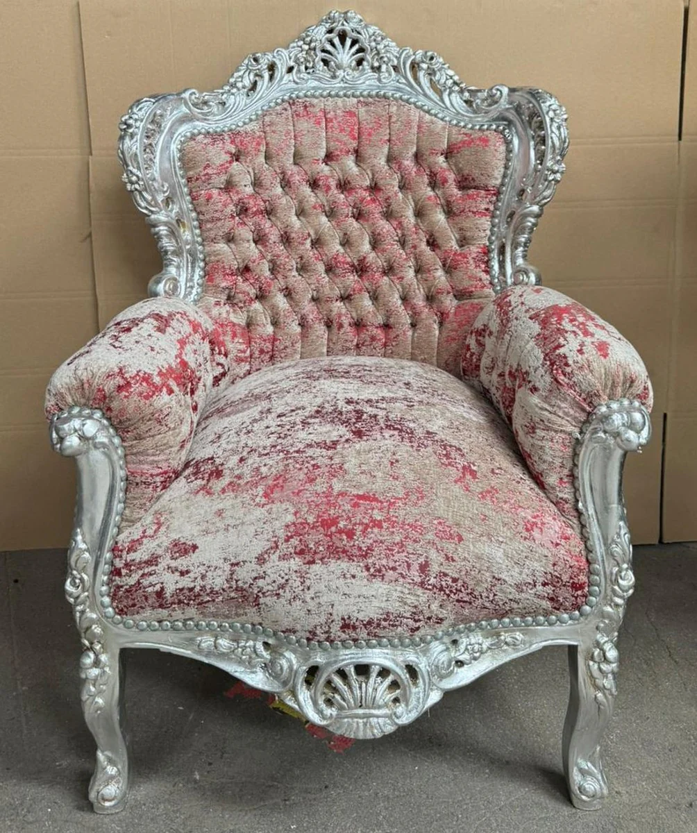 Baroque armchair red / beige / silver - magnificent baroque furniture