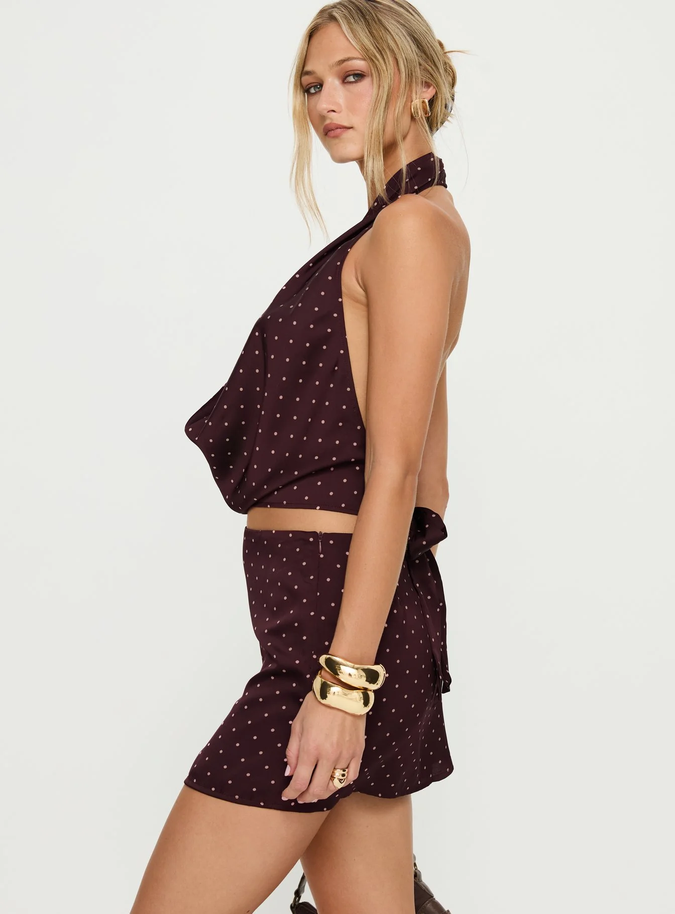 Keiana Mini Skirt Burgundy / Pink Polka