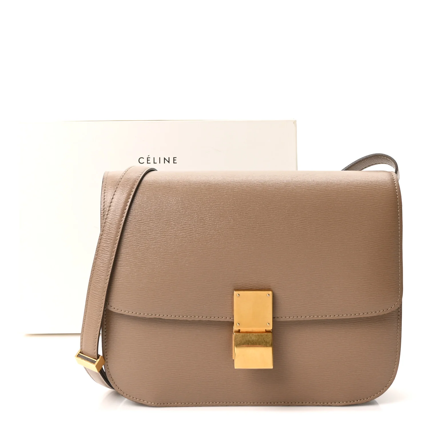 Liege Calfskin Medium Classic Box Flap Bag Taupe - Top Club