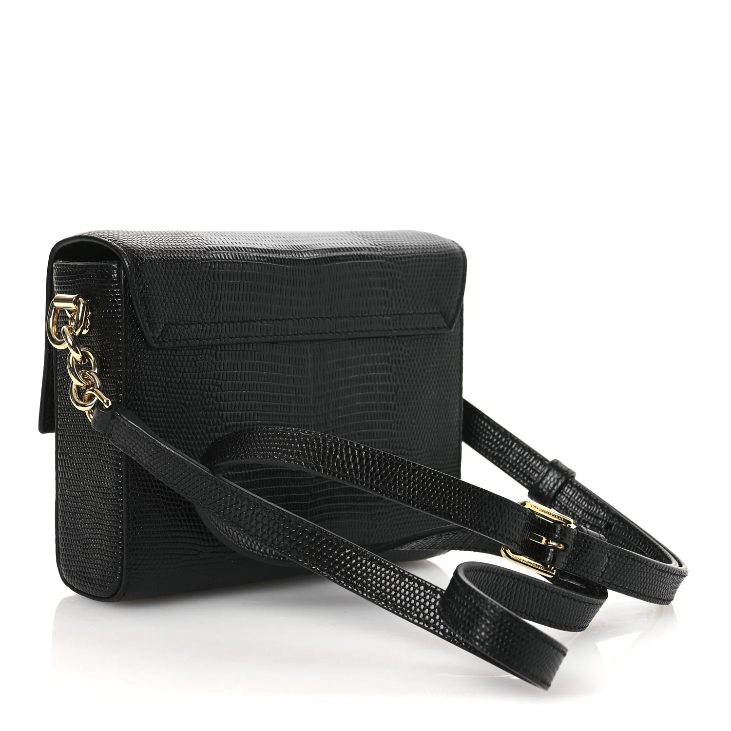 Lizard Embossed Crystal Embellished DG Millennials Mini Crossbody Bag Black - Top Club