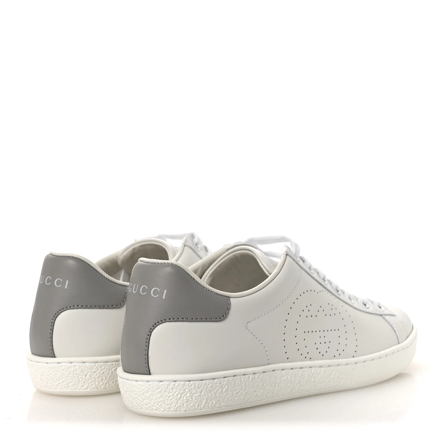 Calfskin Interlocking G Perforated Womens Ace Sneakers 37 White Grey Sky - Top Club