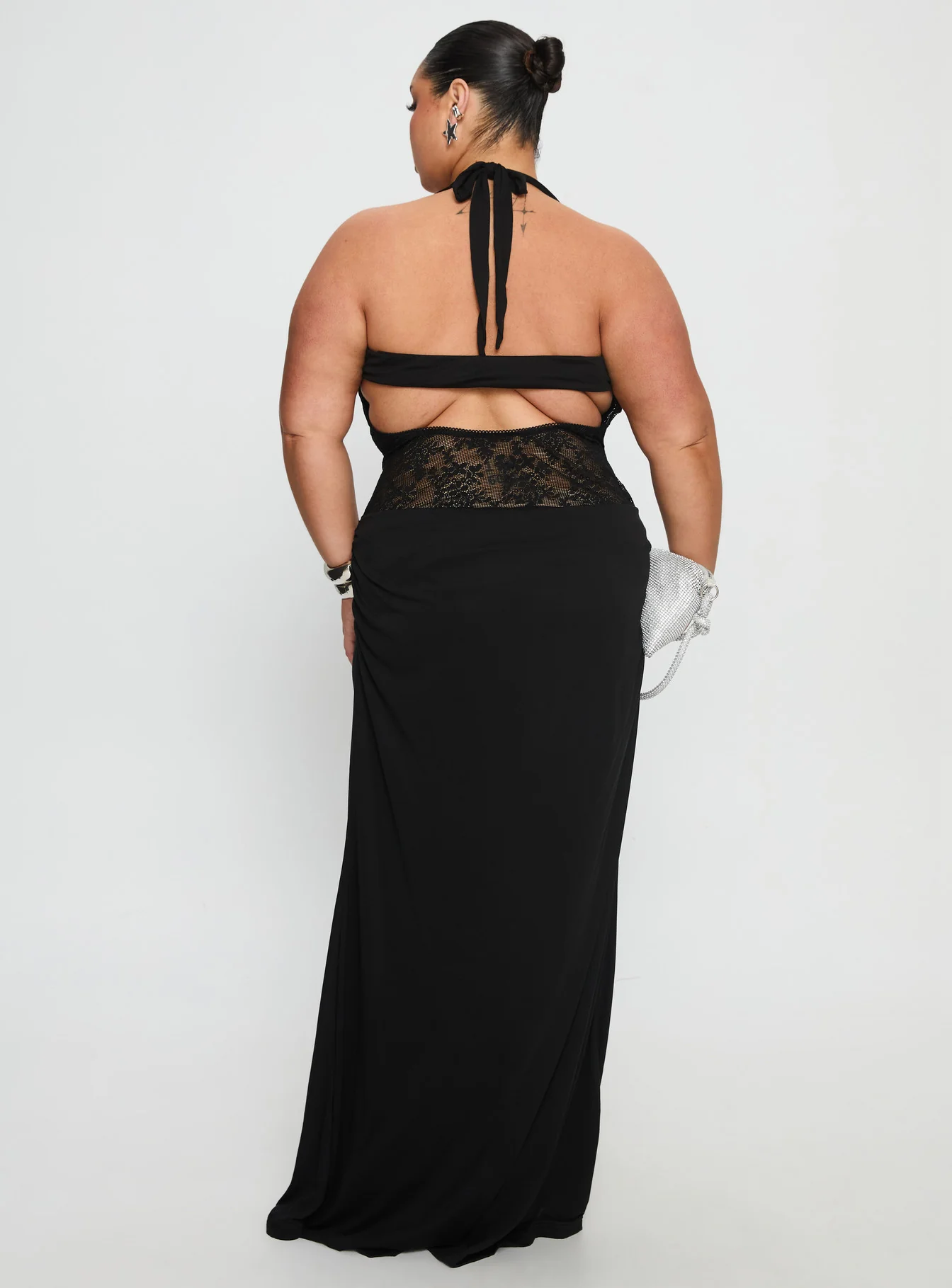 Adalyne Lace Halter Maxi Dress Black Curve