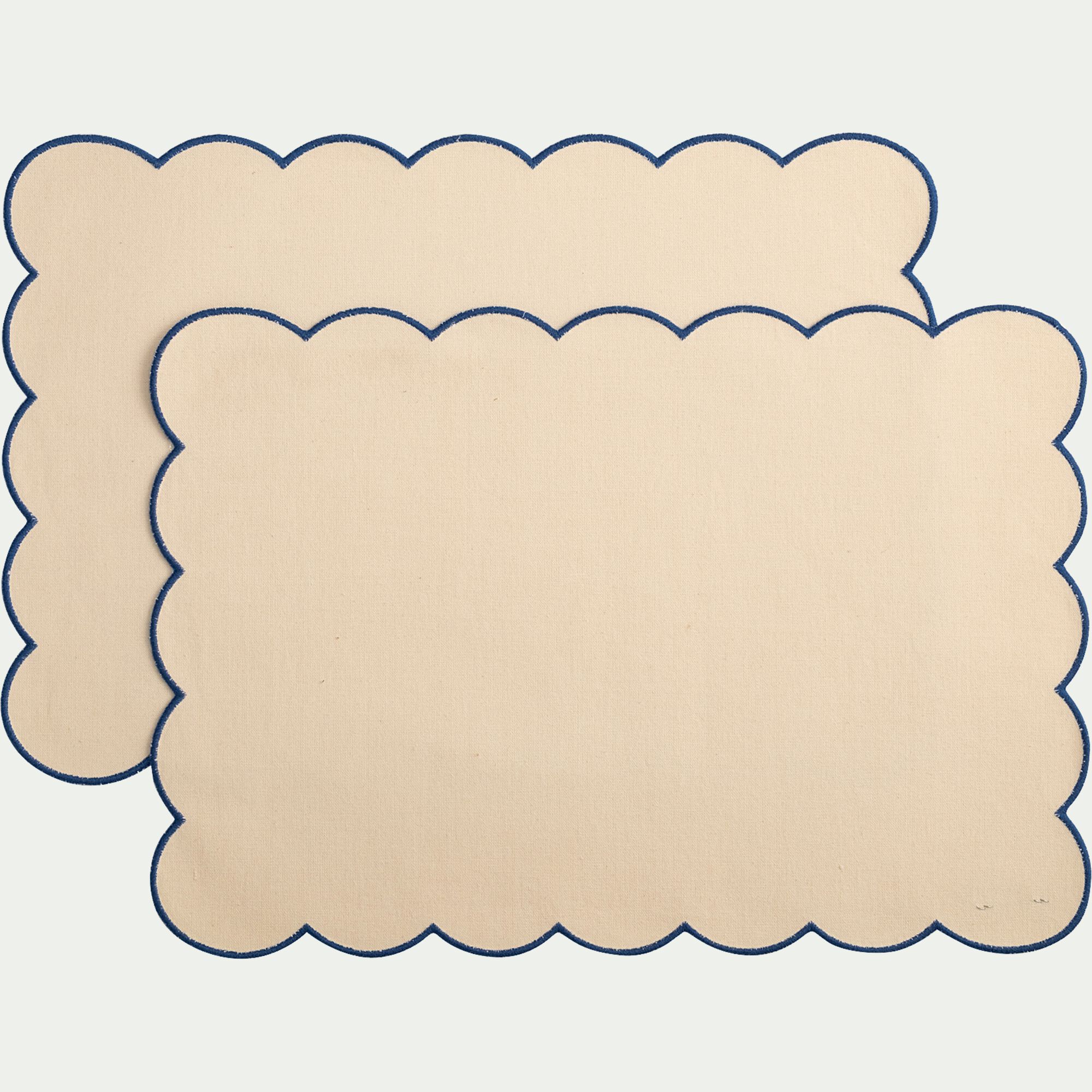 RIOU - Lot de 2 sets de table en coton finition point bourdon 30x48cm - bleu