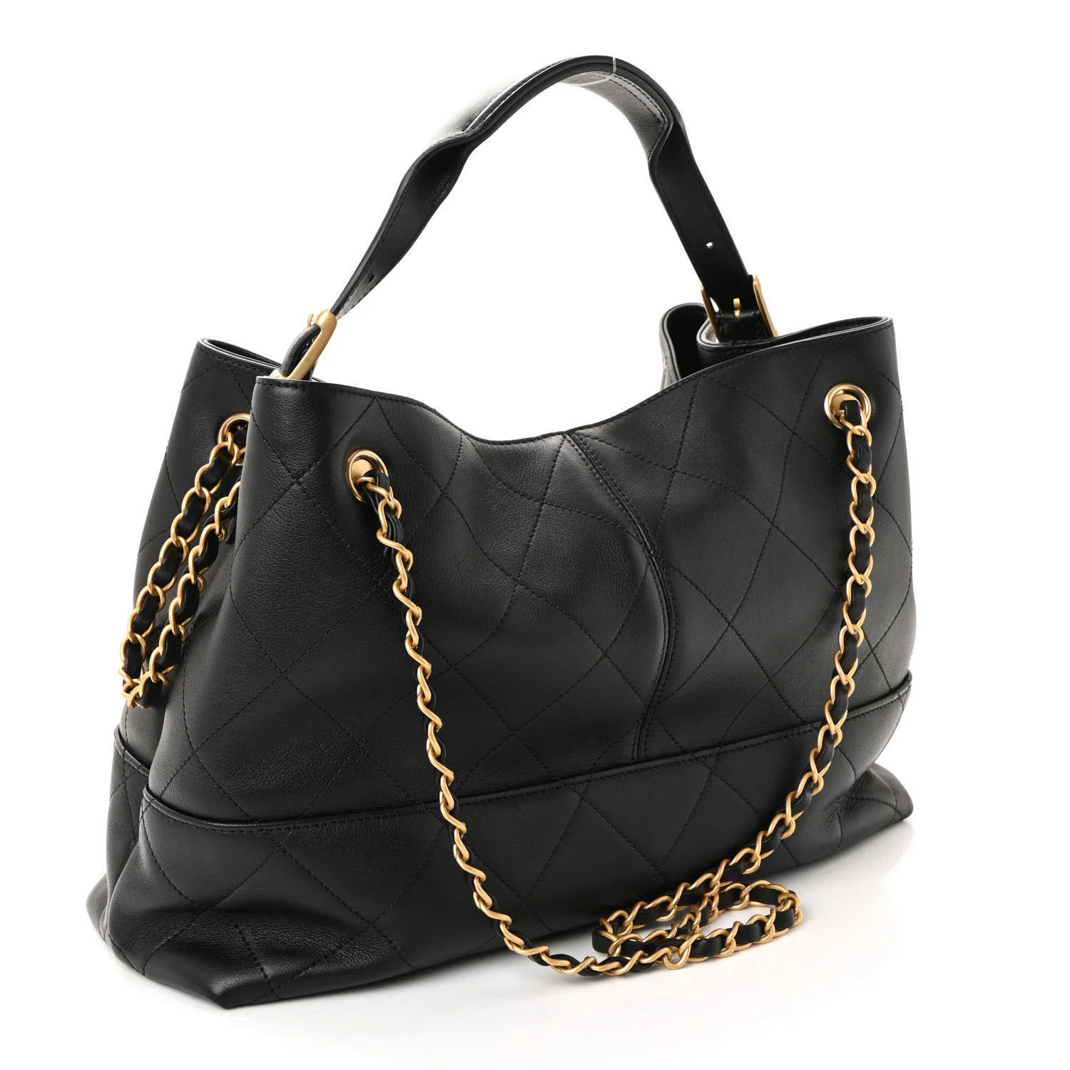 Calfskin Quilted Small Coco Base Shopping Bag Black - Top Club