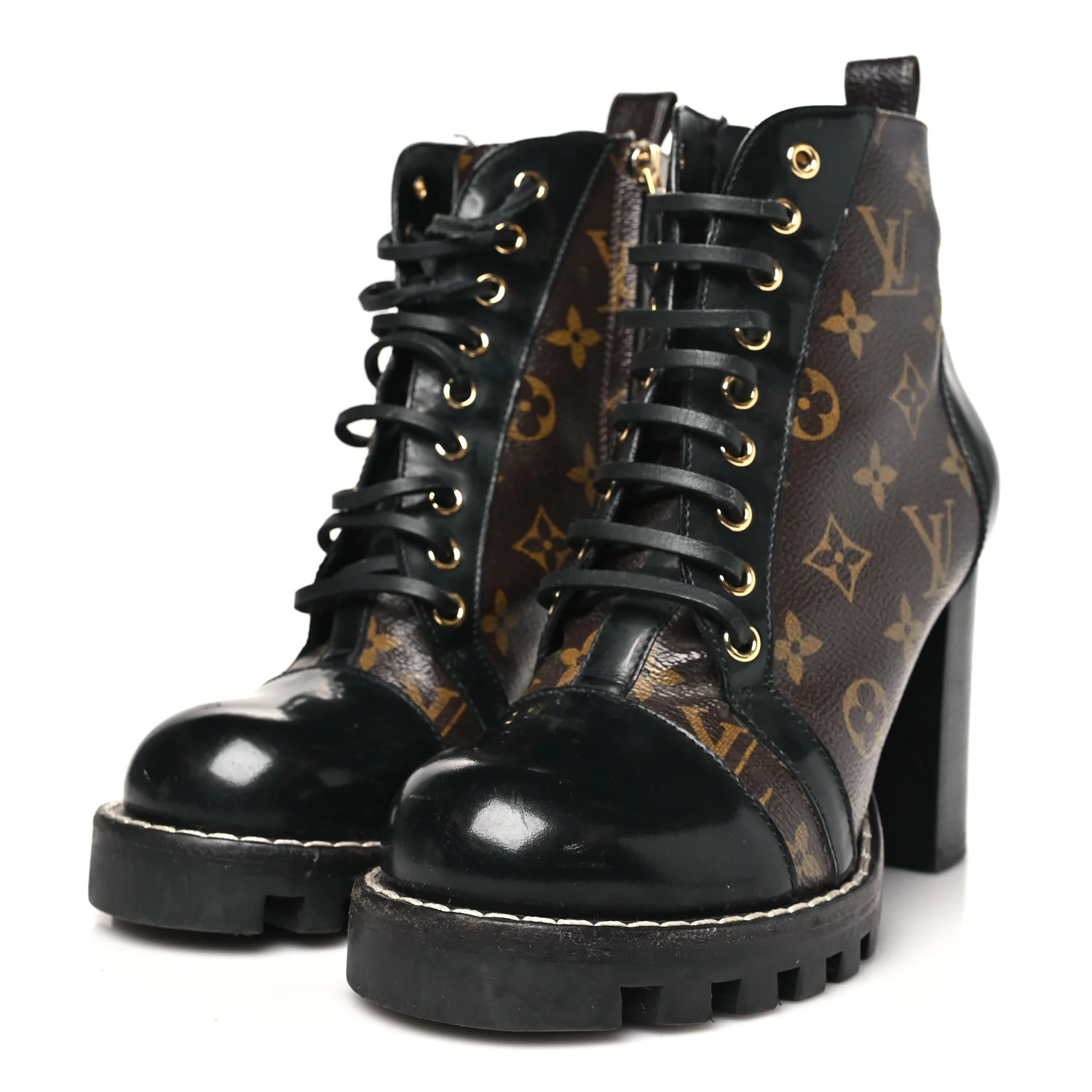 Patent Calfskin Monogram Star Trail Ankle Boots 38.5 Black - Top Club