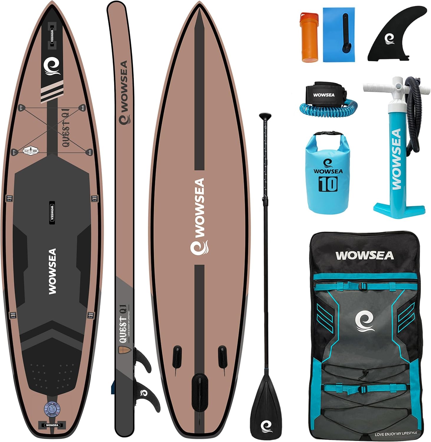 WOWSEA Q1 Tavola gonfiabile Stand Up Paddle Board per la caccia, durevole e stabile, gonfiabile, tavola da pesca con accessori iSUP, buona scelta per il recupero e l'insegnamento acquatici