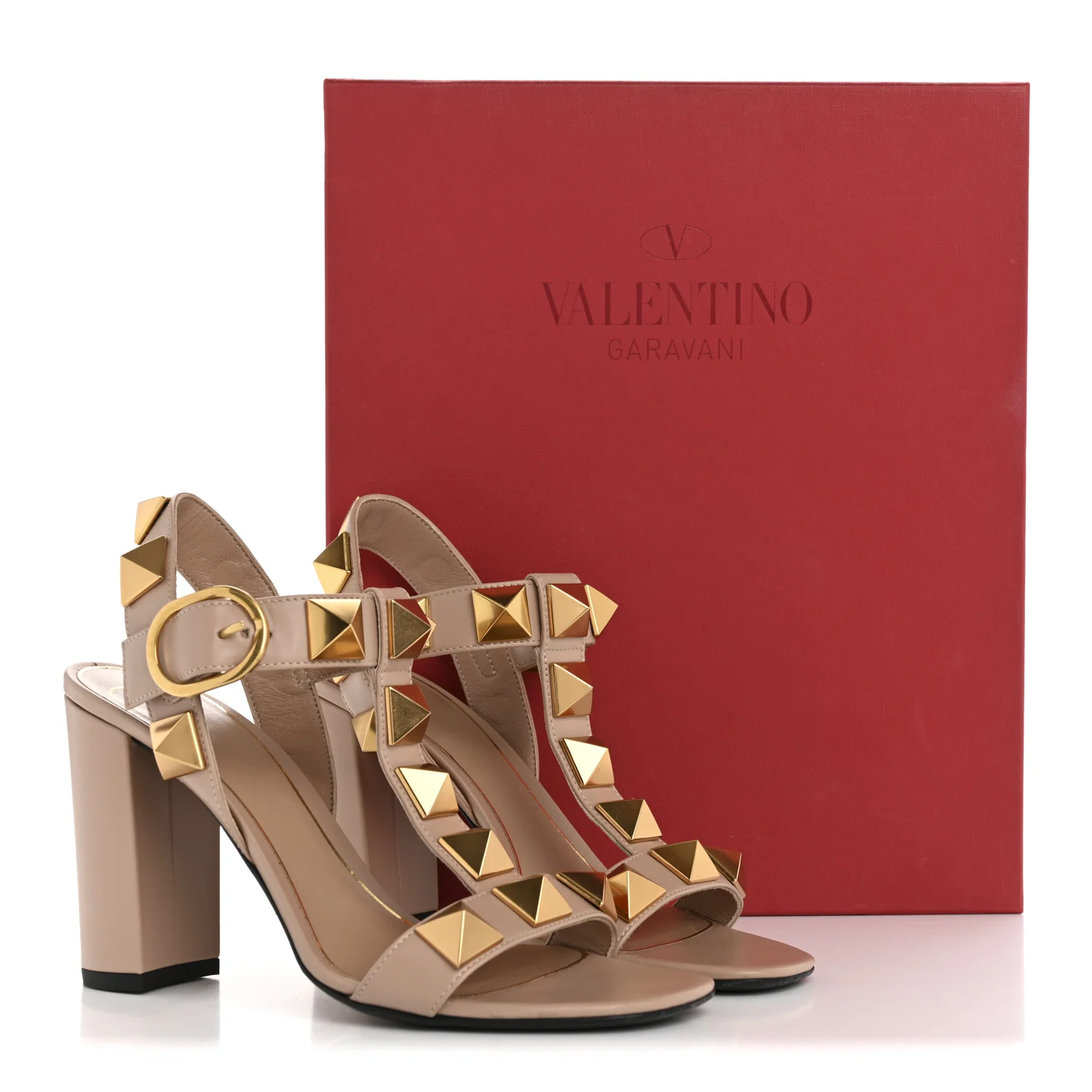 Calfskin Roman Stud 90mm Sandals 37 Rose Cannelle - Top Club