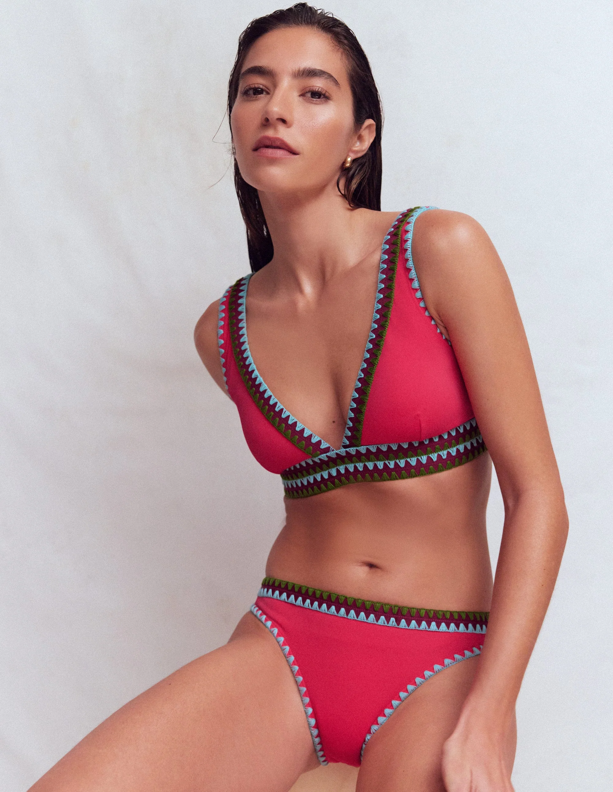 Porto Bikinioberteil-Rosig, Stickerei