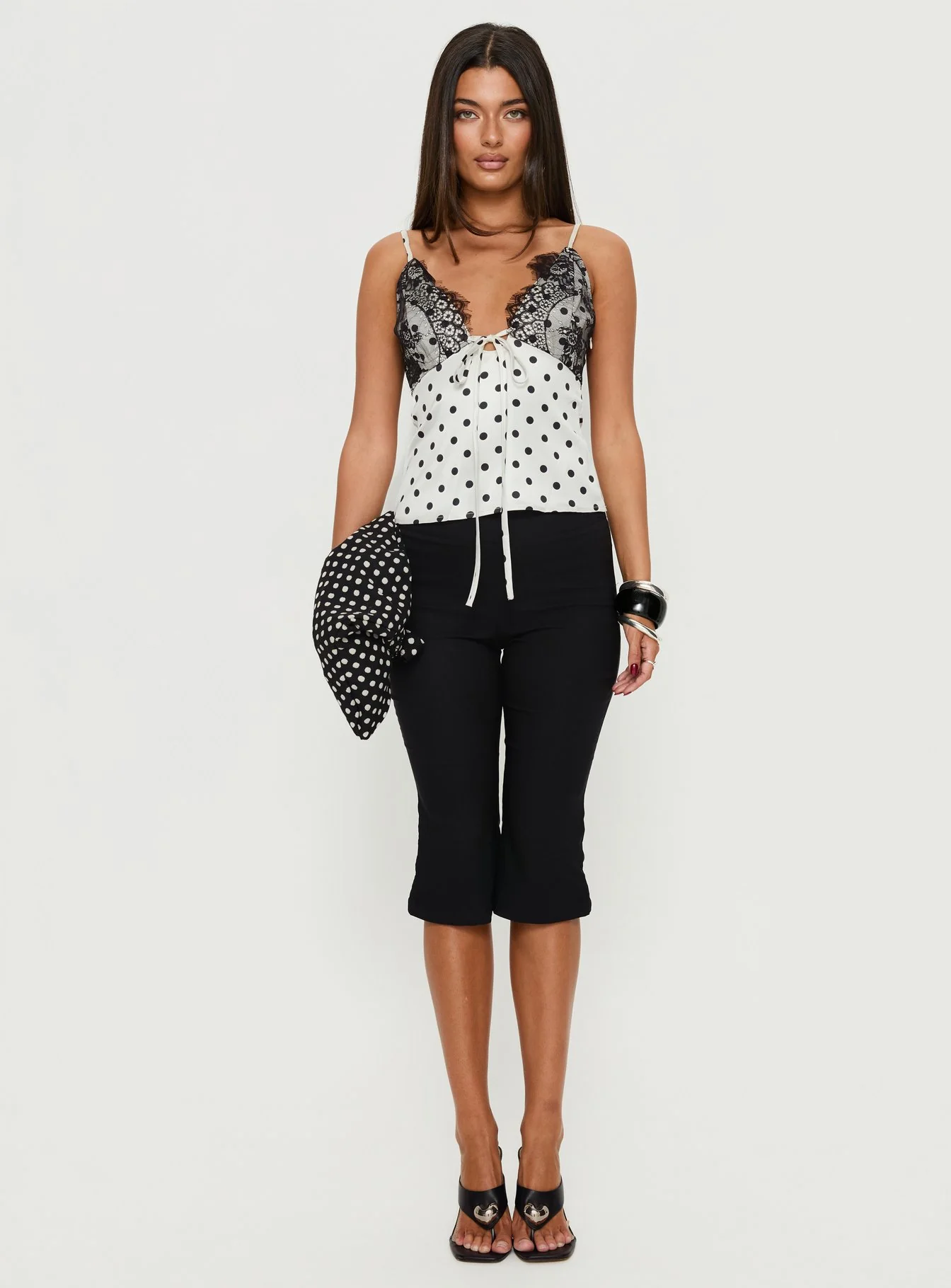 Jerelyn Lace Bust Cami Top White Polka