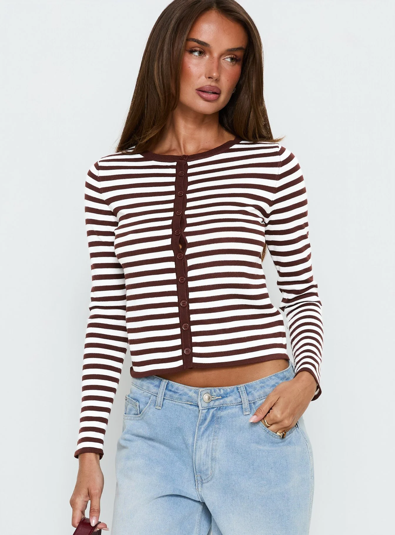 Elcie Button Up Cardigan Brown Stripe