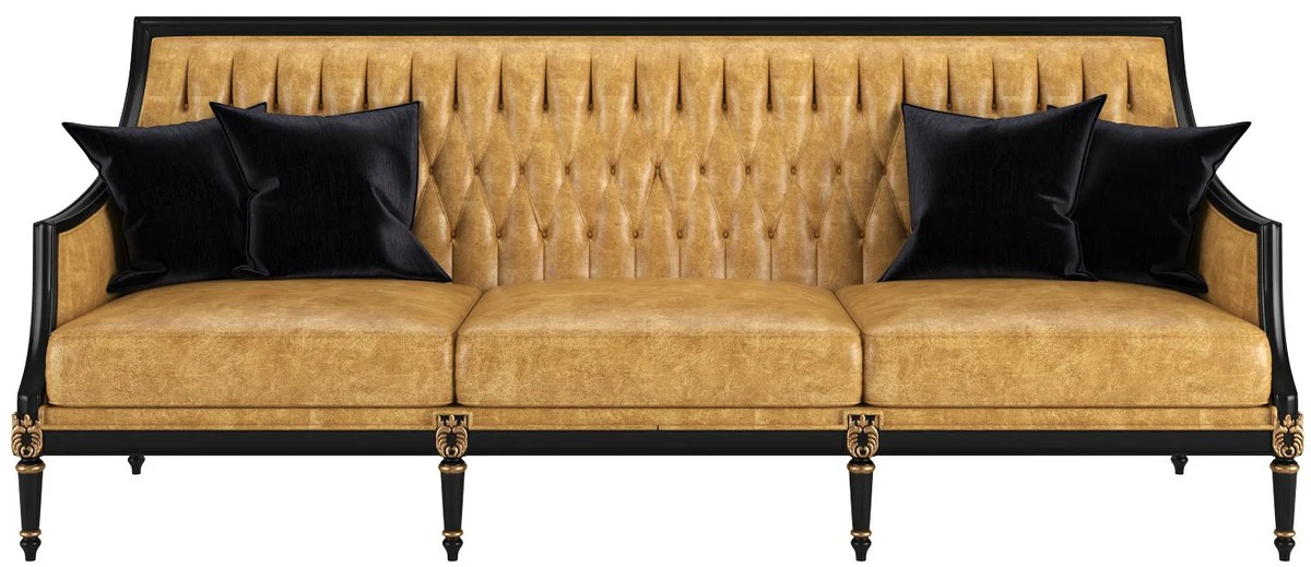Luxury Baroque Living Room Set Gold / Black / Antique Gold - 2 Sofas & 2 Armchairs & 1 Coffee Table & 2 Side Tables - Furniture in Baroque Style - Noble Baroque Living Room Furniture