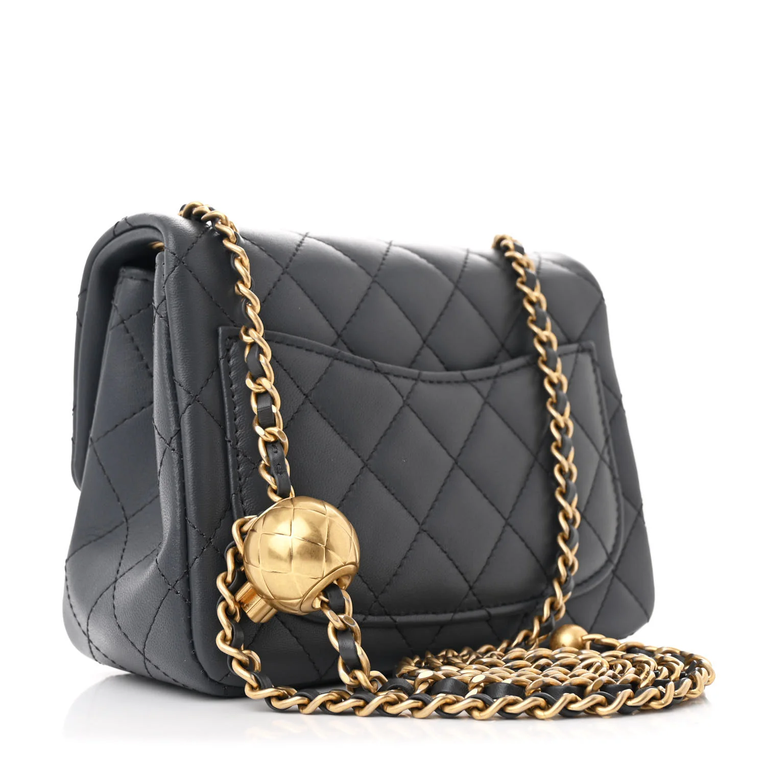 Lambskin Quilted Mini Pearl Crush Flap Dark Grey - Top Club