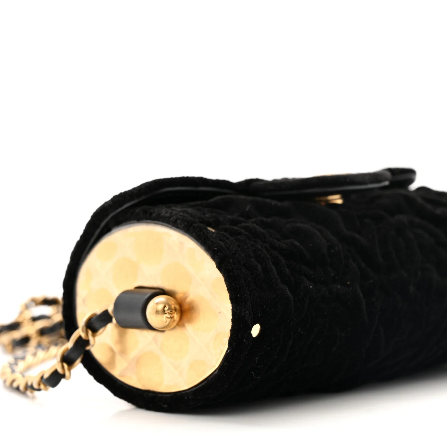 Velvet Camellia Embossed Jewel Belt Card Holder With Chain Black - Top Club