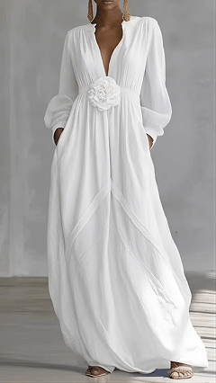 Ladies' vacation-style elegant three-dimensional floral cotton and linen long dress - Nordfashionstorm - Women's Clothing, Fashion for You - Nordfashionstorm.com