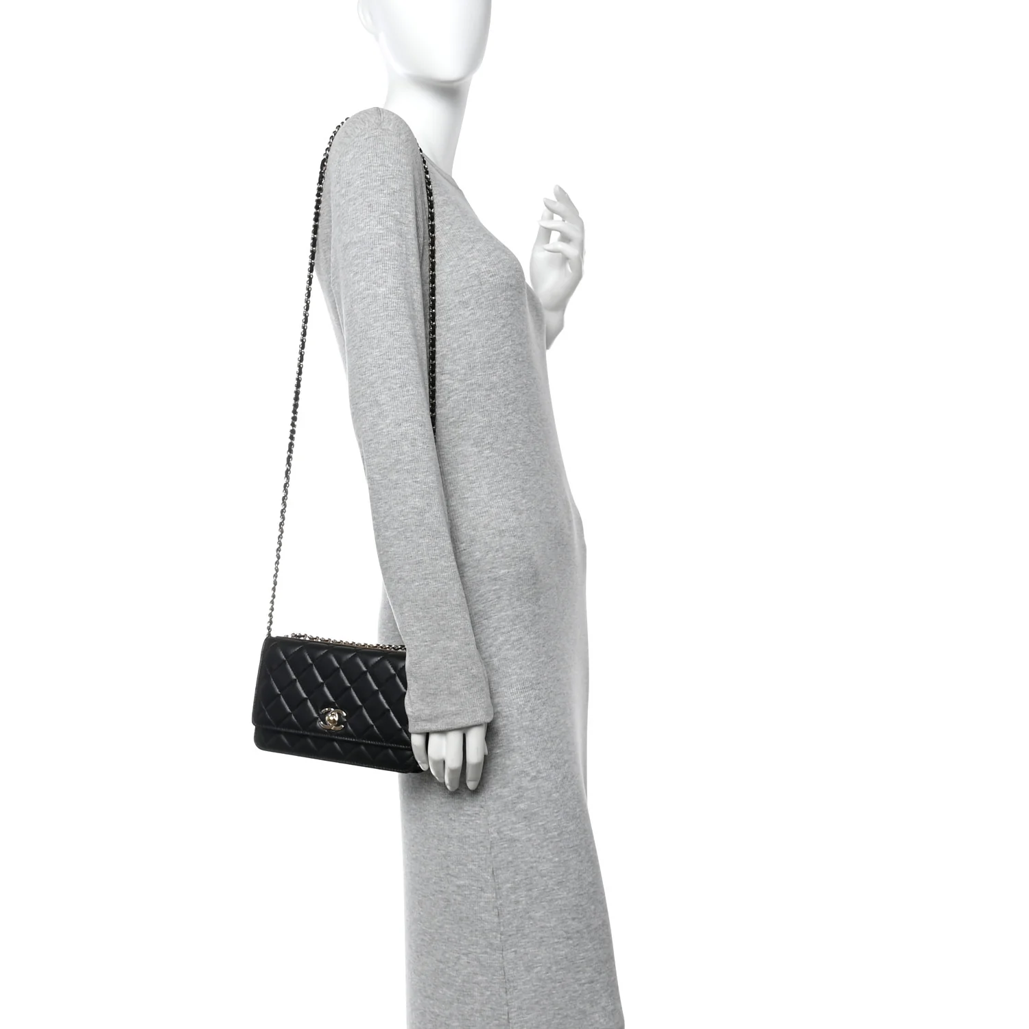 Lambskin Quilted Trendy CC Wallet On Chain WOC Black