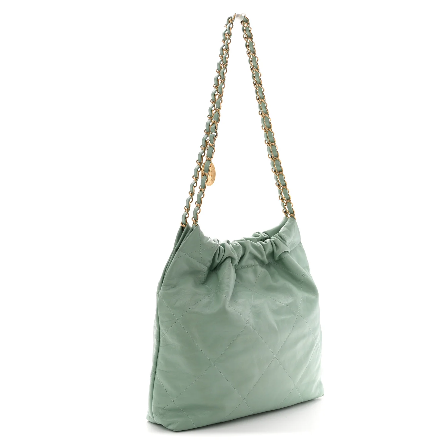 Shiny Calfskin Quilted Small Chanel 22 Light Green - Top Club