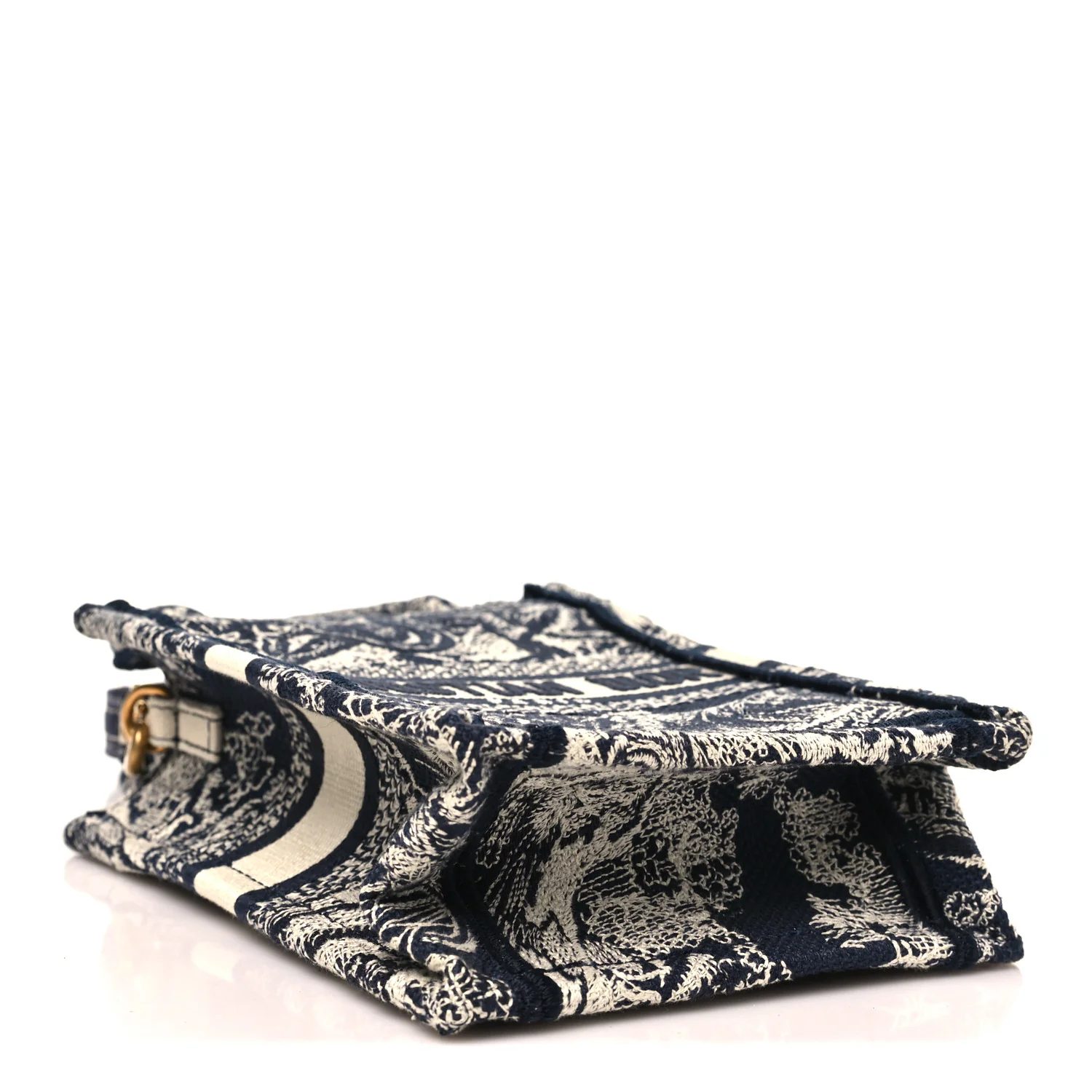 Canvas Toile de Jouy Reverse Embroidered Mini Book Tote Phone Bag Blue - Top Club