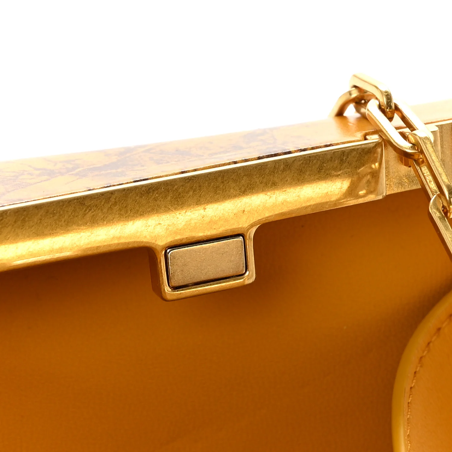 Spazzolato Calfskin Chain Clutch Gold Marble - Top Club