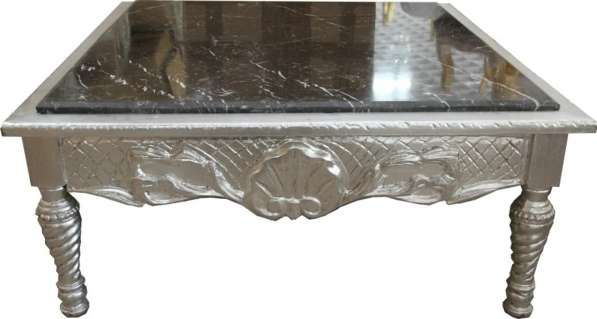 Baroque coffee table silver with black marble top 95 x 95 x 43.5 cm - Baroque furniture