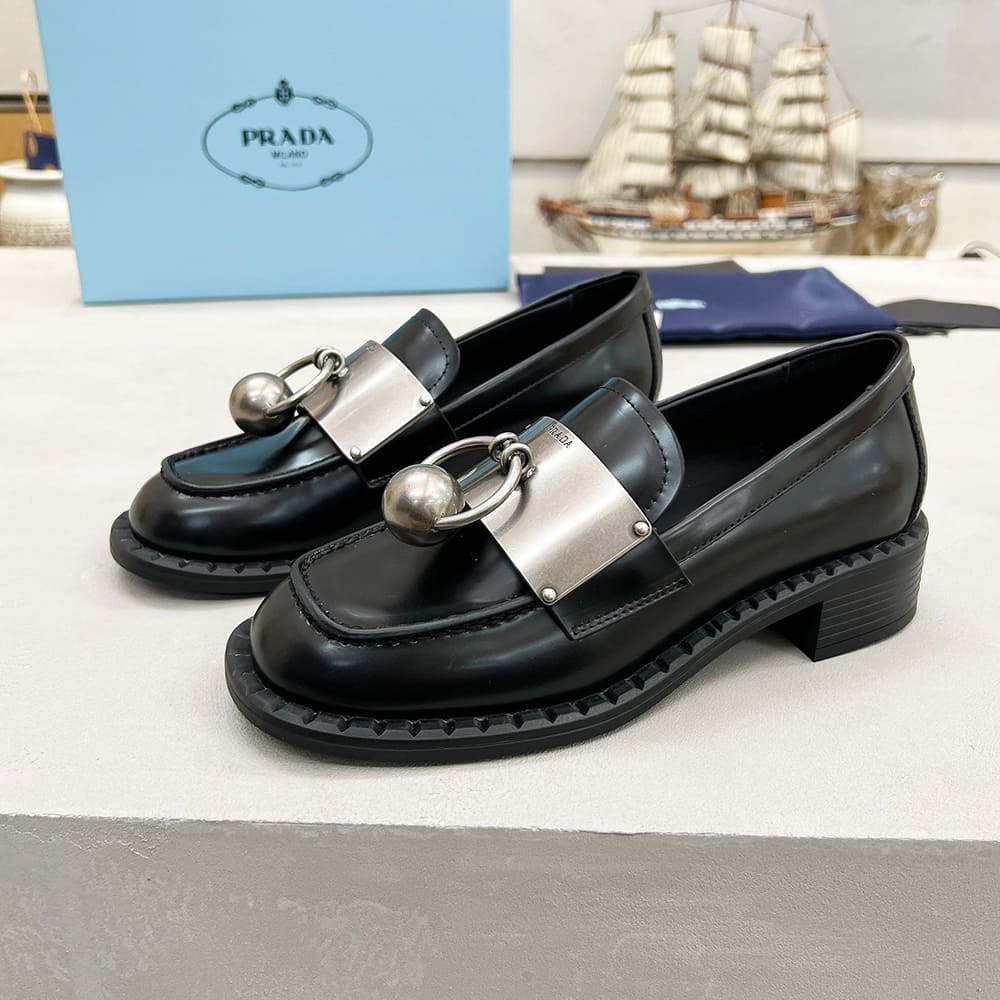 PRADA Brushed leather loafers with metal details - Top Club