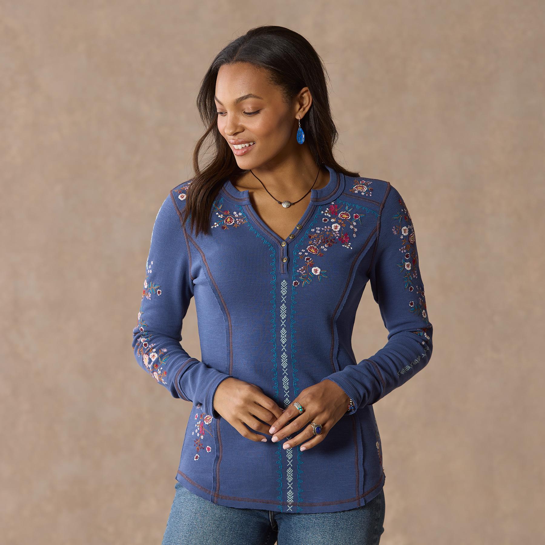 Fayette Floral Henley, Petite - Sundance Living