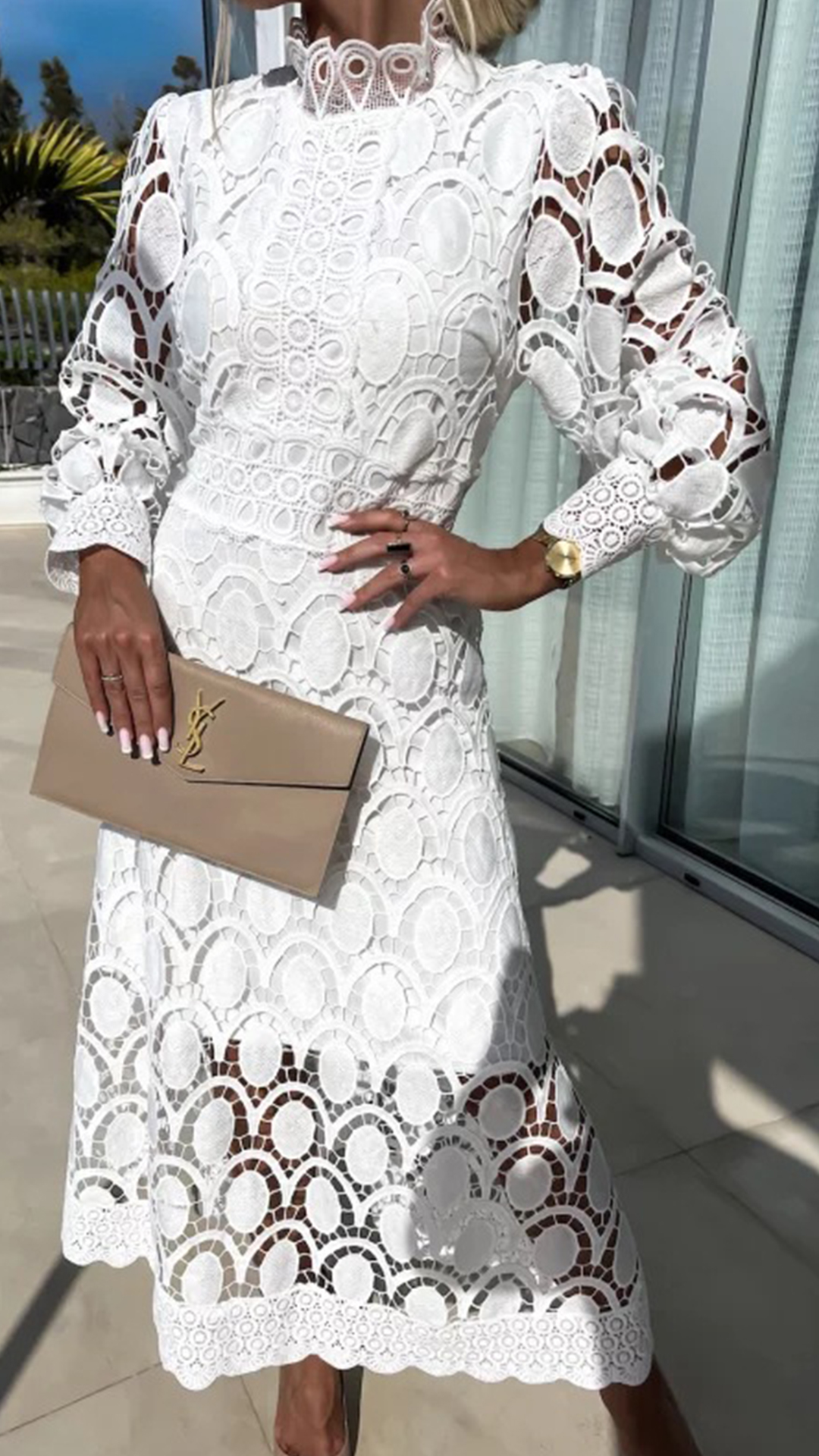 Women's Lace Cotton-Blend Midi Dress - Nordfashionstorm - Women's Clothing, Fashion for You - Nordfashionstorm.com