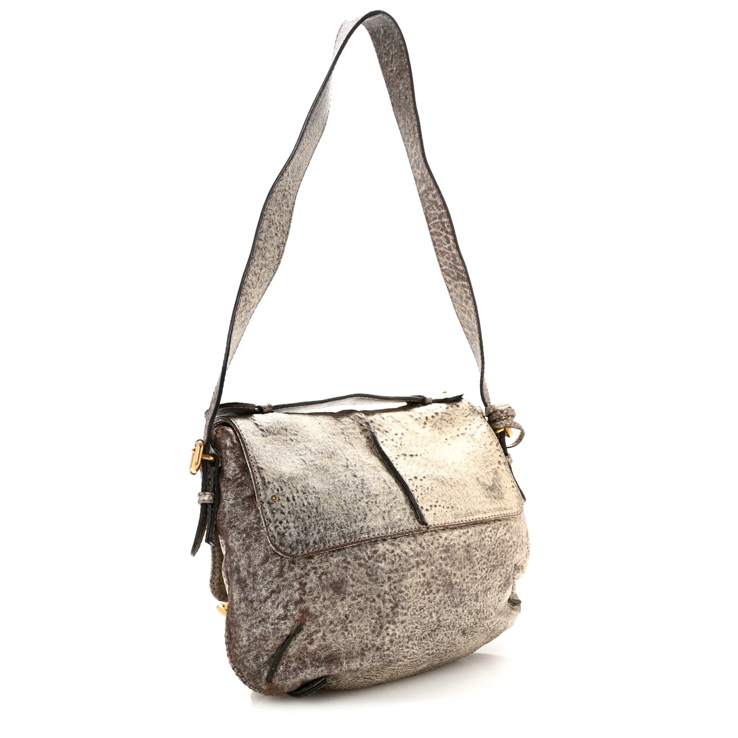 Metallic Pebbled Lambskin Paddington Satchel Grey - Top Club