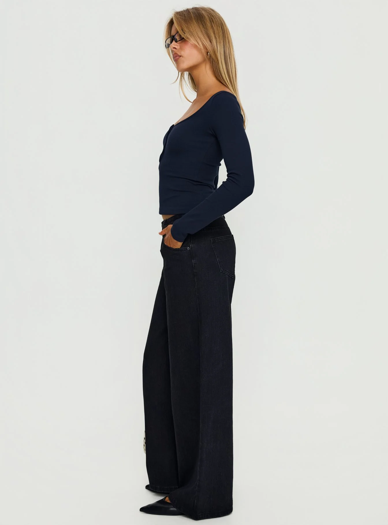 Supercut Low Rise Baggy Pleat Jeans Washed Black